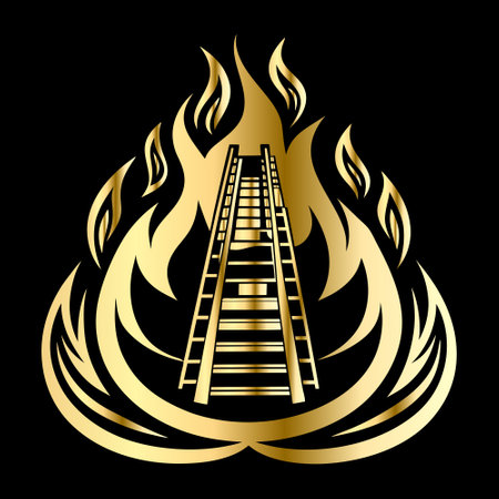 Ladder in the fire on a black background. Vector illustration.のイラスト素材