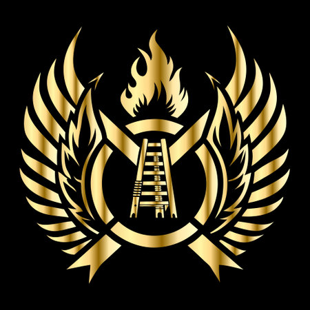 Luxury emblem with fire flame and ladder. Vector illustration.のイラスト素材