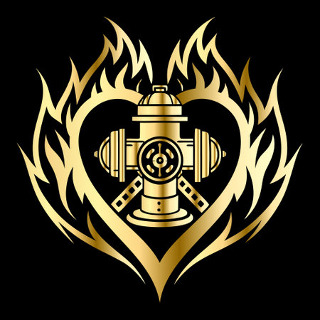 Vintage fire hydrant emblem. Vector illustration on black background.のイラスト素材