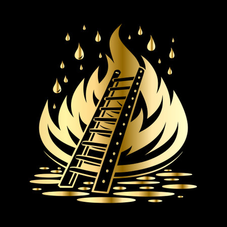 Fire and ladder on black background. Vector illustration for your design.のイラスト素材