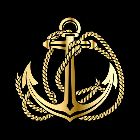 Anchor and rope emblem. Vector illustration on black background.
