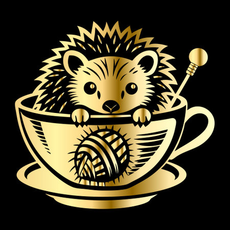 Hedgehog in a cup of coffee. Vector illustration on black background.のイラスト素材