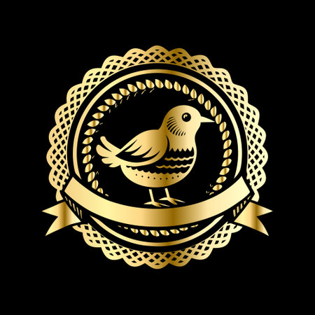Golden bird emblem with ribbon and place for text. Vector illustration.のイラスト素材