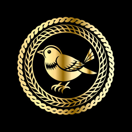 Golden bird in a circle of rope. Vector illustration on black background.のイラスト素材