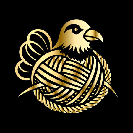 Eagle with ball of yarn. Vector illustration on black background.のイラスト素材