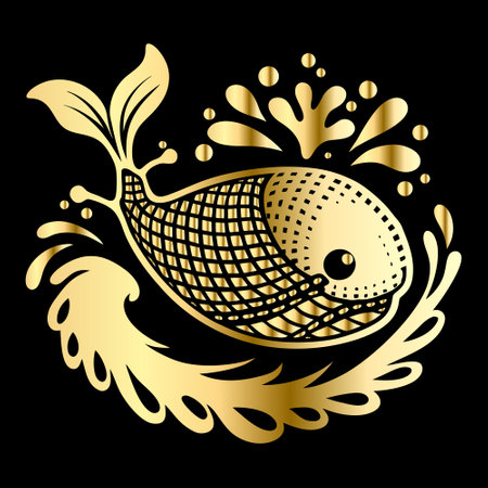 golden fish in the water on a black background. vector illustrationのイラスト素材