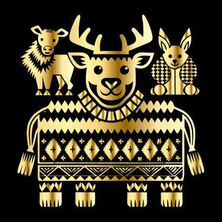 Vector image of a deer on a black background in tribal style.のイラスト素材