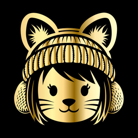 Cute cat in a hat and earmuffs. Vector illustration.のイラスト素材
