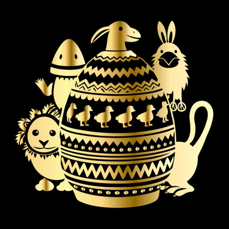 Easter egg with rabbit, lion, chick and rabbit. Vector illustration.のイラスト素材
