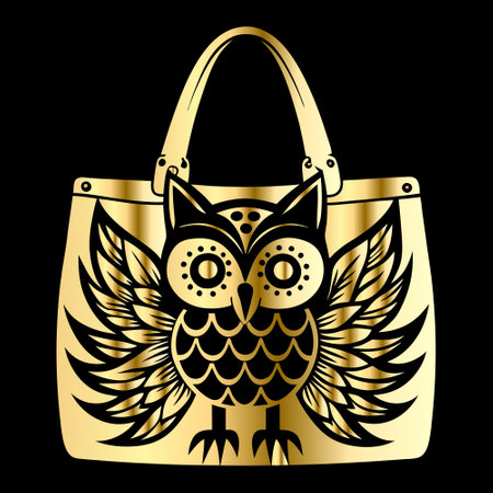 Handbag with owl and wings on black background, vector illustration.のイラスト素材