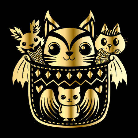 Vector illustration of a squirrel with a basket of owls on a black background.のイラスト素材