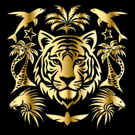 Tiger head in the style of the heraldic lion. Vector illustrationのイラスト素材