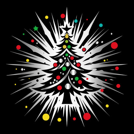 Christmas tree on a black background. Vector illustration for your design.のイラスト素材