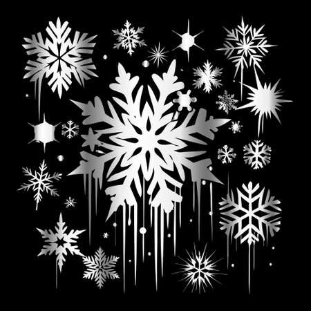 Snowflakes collection on black background. Vector illustration for your designのイラスト素材