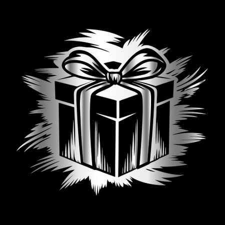 Gift box with a bow on a black background. Vector illustration.のイラスト素材