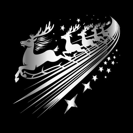 vector illustration of Christmas reindeer on a black background with starsのイラスト素材