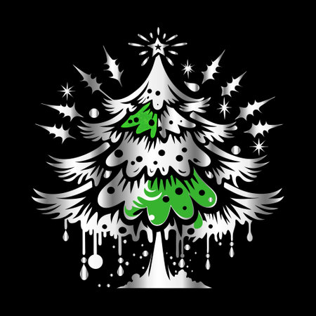 Christmas tree with snowflakes on a black background. Vector illustration.のイラスト素材