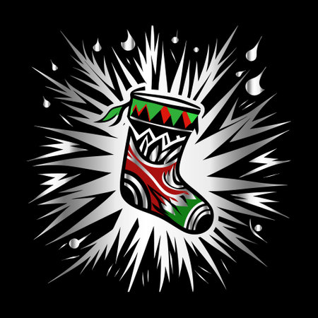 christmas sock on a black background, vector art illustration, eps10のイラスト素材