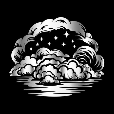 Clouds in the sky on a black background. Vector illustration.のイラスト素材