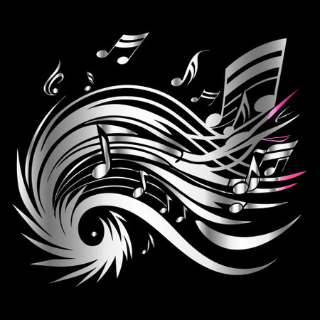 Music notes on a black background. Vector illustration for your design.のイラスト素材
