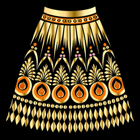 Illustration of a women's skirt with a pattern of gold.のイラスト素材