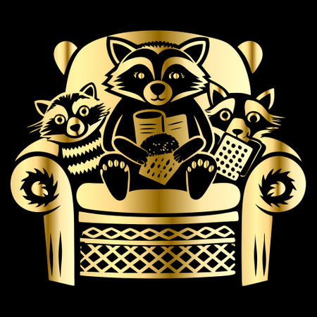 Raccoon and raccoon sitting on the armchair. Vector illustration.のイラスト素材
