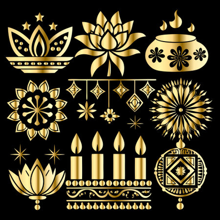 Set of gold decorative elements for your design. Vector Illustration.のイラスト素材