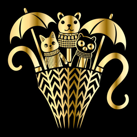 Stylized vector illustration of cats and dogs in the form of an umbrellaのイラスト素材