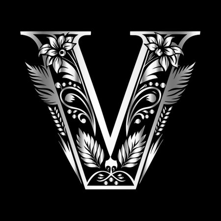 Letter V in the style of the Renaissance. Monogram design template.のイラスト素材