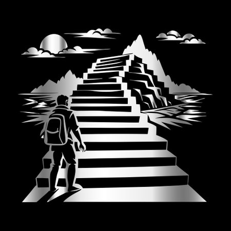 staircase up to the top of the mountain, vector illustrationのイラスト素材