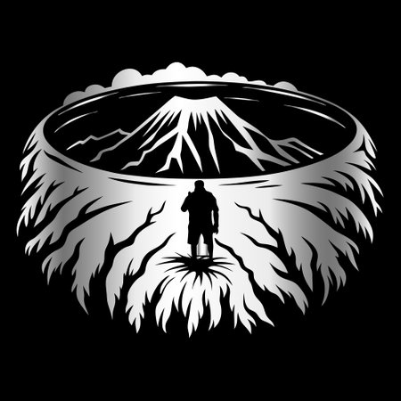 Mt. Fuji in the clouds. Vector illustration on black background.のイラスト素材