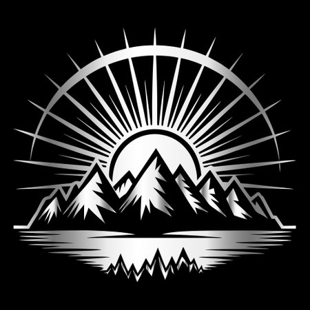 Mountains and sun on a black background. Vector illustration for your designのイラスト素材