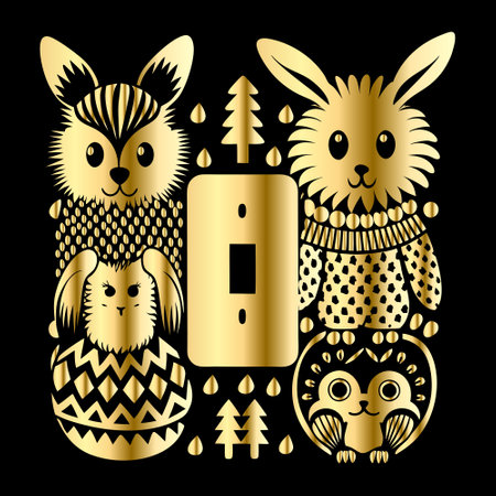 Easter greeting card with rabbit, owl and hare. Vector illustration.のイラスト素材