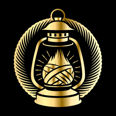 Lantern icon. Gold on black background. Vector illustration.のイラスト素材
