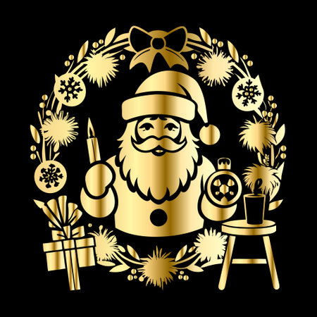 Christmas and New Year greeting card with Santa Claus. Vector illustration.のイラスト素材