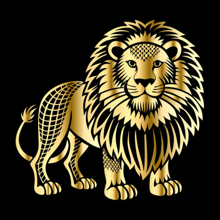 Lion gold on a black background. Vector illustration for your designのイラスト素材