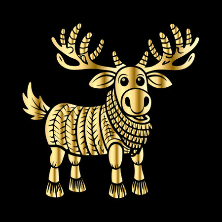 Golden Christmas Reindeer on a black background. Vector illustration.のイラスト素材