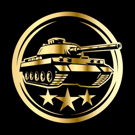 vintage tank with a star on a black background. vector illustrationのイラスト素材