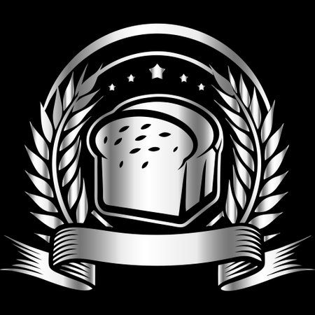 Illustration of bread with a laurel wreath on black backgroundのイラスト素材