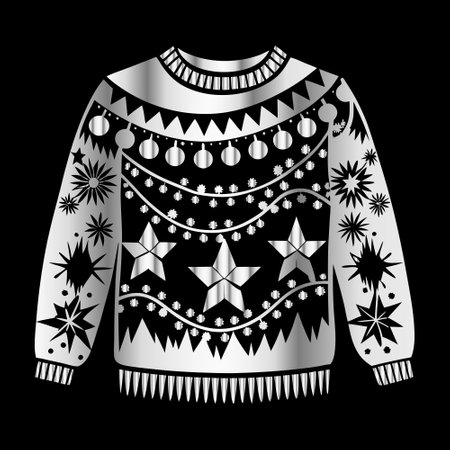 Winter sweater with snowflakes on black background. Vector illustration.のイラスト素材