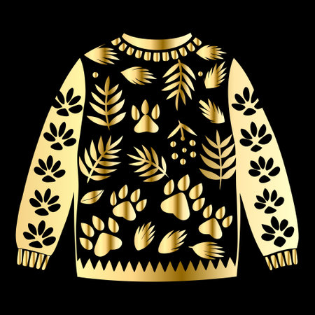 Vector illustration of a knitted sweater with a pattern of leaves.のイラスト素材