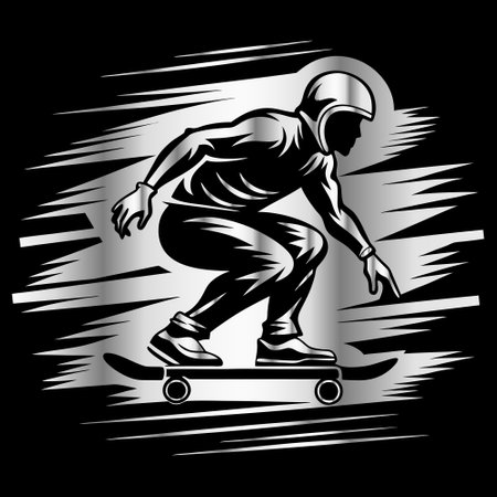 Skateboarder on a skateboard. Vector illustration on black background.のイラスト素材