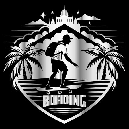 Vector illustration of a man riding a skateboard on the beach.のイラスト素材