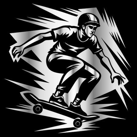Skateboarder on a black background. Vector illustration ready for vinyl cutting.のイラスト素材