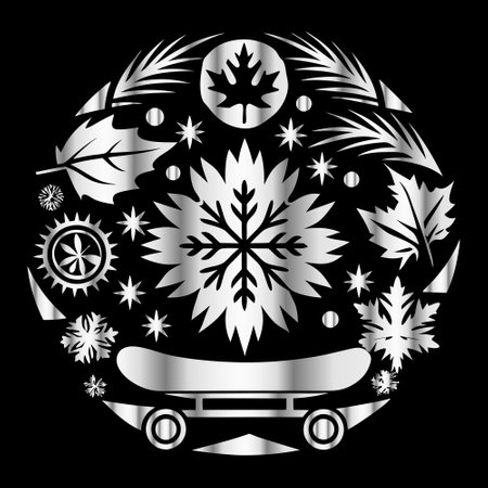 Snowflake and skateboard. Vector illustration on a black background.のイラスト素材