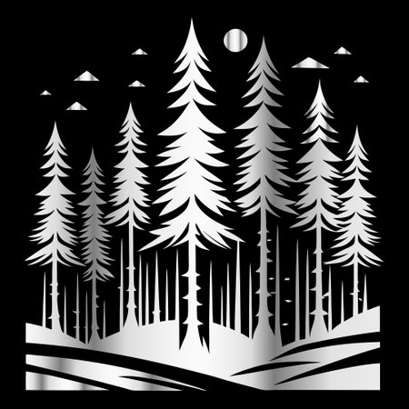 Pine trees in the forest on a black background. Vector illustration.のイラスト素材