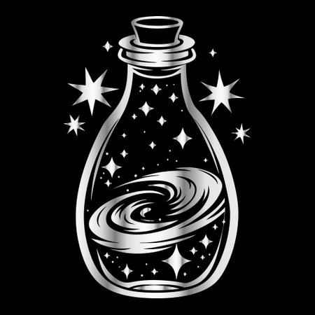 Magic bottle with stars on black background. Vector illustration for your designのイラスト素材
