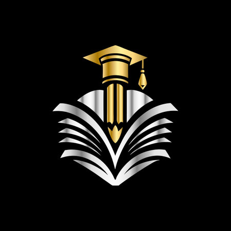 Graduation cap, book and pencil. Vector illustration on black background.のイラスト素材