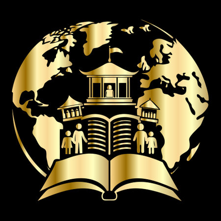 World book day. Vector illustration of open book with globe on black background.のイラスト素材