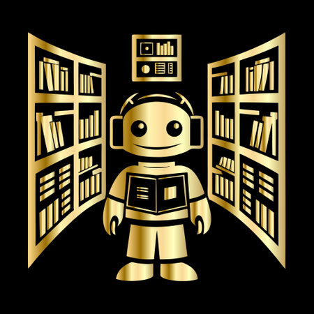 Vector illustration of a robot in a library. Robot and books.のイラスト素材